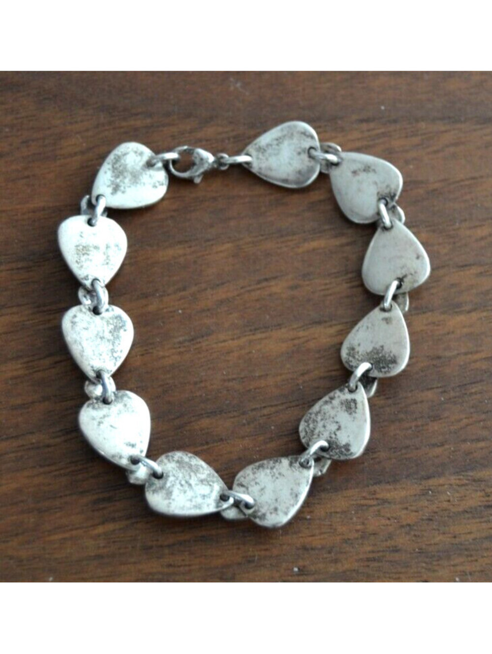 Vintage Sterling Silver .925 Heart Link Bracelet 7" 25g Patina